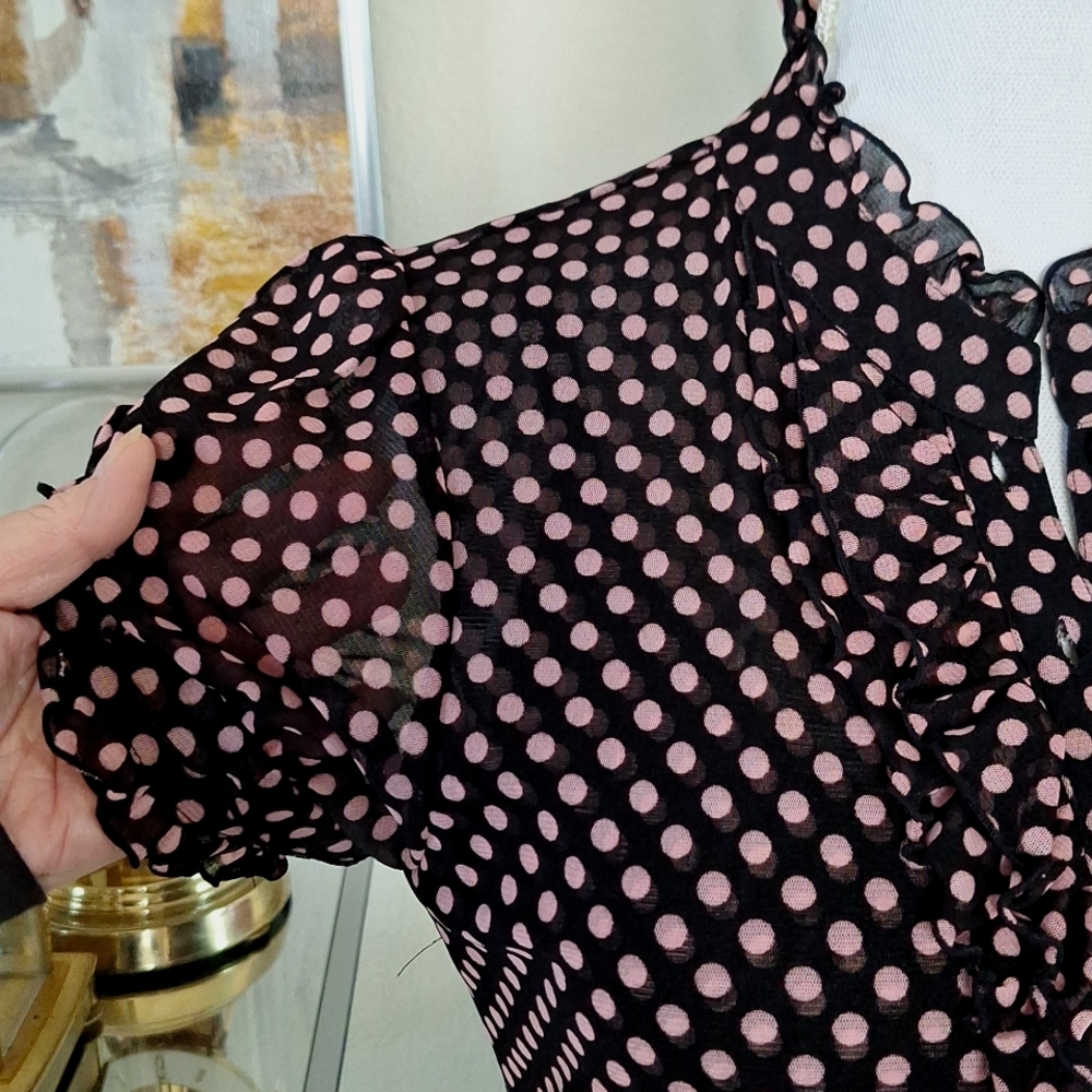 INC Black Pink Chic Polka Dot Blouse Top Size M - Picture 3 of 5